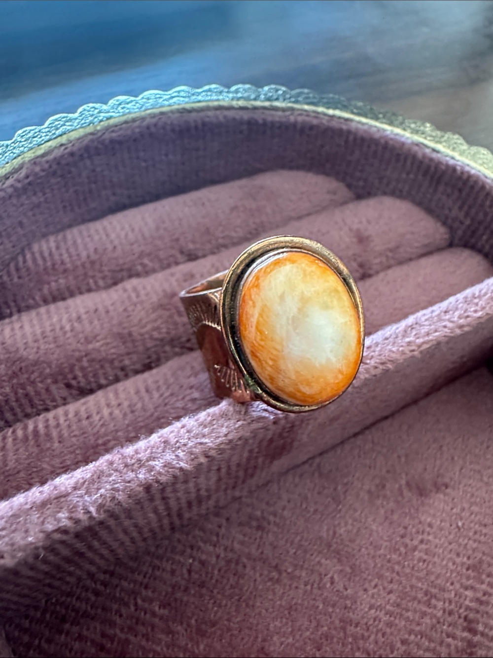 Orange Spiny Oval Ring with Copper setting